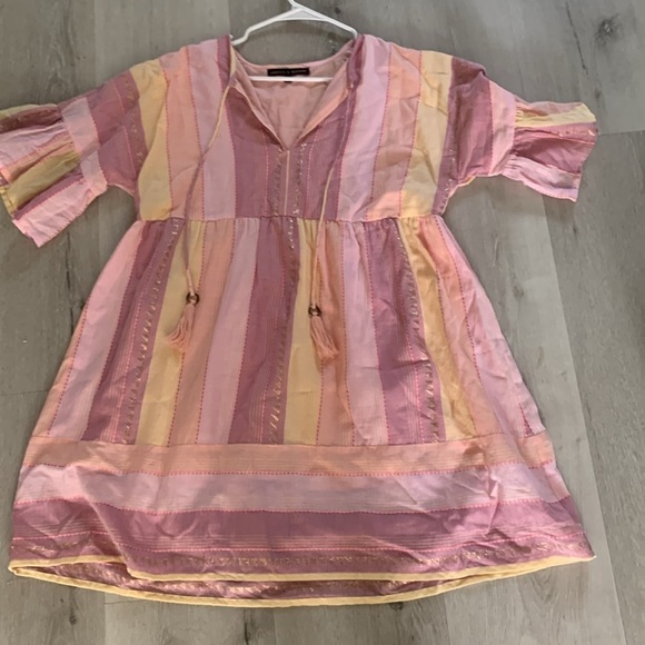 AMERICA & BEYOND NOAH STRIPE TUNIC DRESS Rainbow Stripe Cover UP size L shimmer - Picture 9 of 14